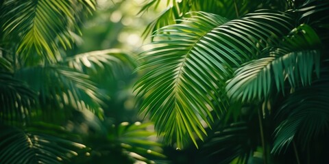 Green Palm Leaves Background. Exotic Tropical Foliage Beauty and Detail View