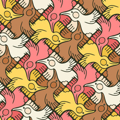 Seamless Pattern with Cartoon Hens