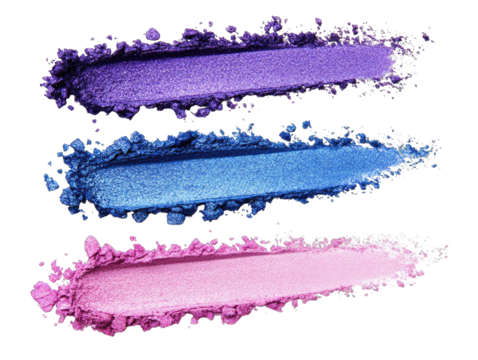 Three swaths of vibrant eyeshadow, purple, blue, and pink