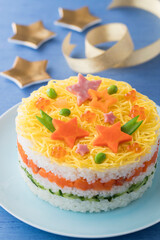 【七夕ちらし寿司】７月７日は七夕です。夜空のように星を散らして七夕気分を楽しむ七夕ちらし寿司です。