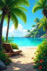 A vibrant summer scene filled with bright sunlight, lush greenery, and a feeling of blissful relaxation Perfect for travel, vacation, or summer-themed projects , vitality, nature, travel
