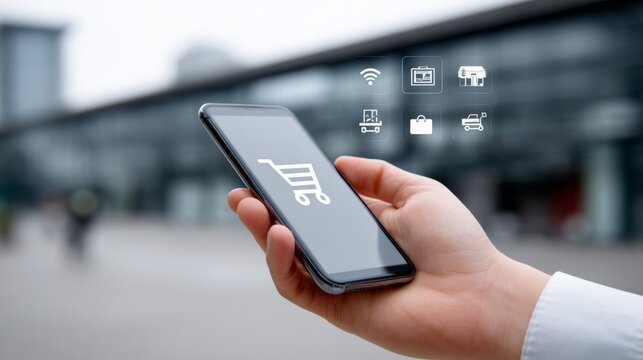 Hand holding a smartphone with blank screen