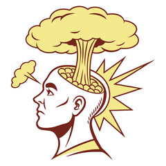 Bright yellow vector emoji of a head exploding with a mushroom cloud effect. Represents being mind blown, shocked, amazed, or utterly surprised by new information.