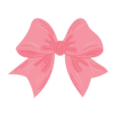 Single vector element pink bow.Different present decoration hand drawn on white background. Satin gift bow silhouette
