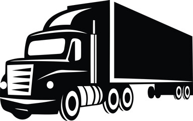 Semi truck with a large box trailer isolated vector illustration, semi truck with a large box trailer silhouette and line art vector icon design