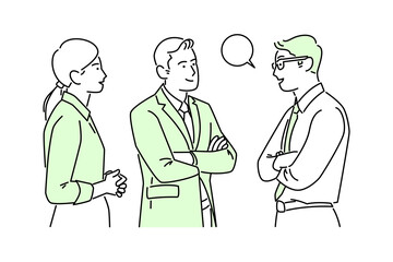 Businessman and businesswoman are in conversation