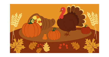 Festive Happy Thanksgiving (USA) Illustration with Autumn Leaves-05