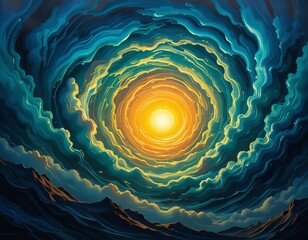 ilustración remolino de nubes entre sol amarillo