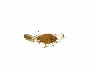 Alternative medicine herbal capsules isolated on white background