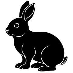 Black and white vector illustration of a cute rabbit cartoon, ideal for animal and nature designs