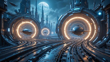 Magnetic Tunnel Transport System in Futuristic Sci-Fi City