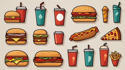 fast food icons set