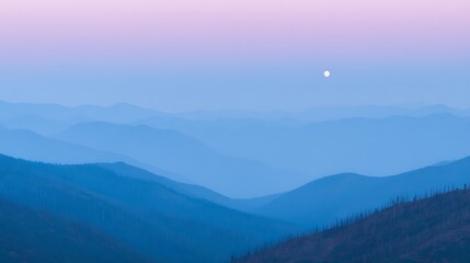 Obraz premium Pastel mountain landscape with distant moon