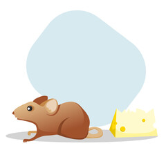 a mouse with a large cheese in front of him, the mouses breakfast, after eating
