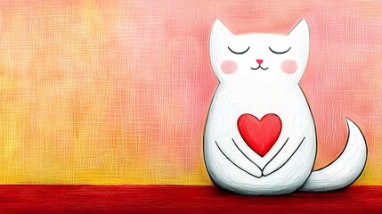 Fototapeta premium Cute Cartoon Cat with Heart Illustrating Love and Affection