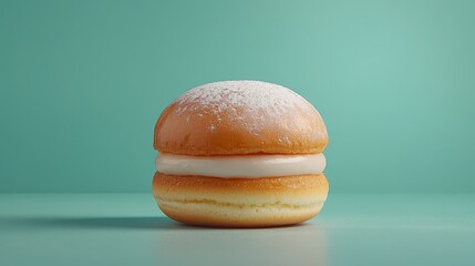 Delicious Sugar-Dusted Cream-Filled Donut on a Soft Mint Green Background