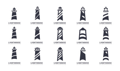 Lighthouse Icon Set – Minimal Vector Symbols of Navigation and Sea Safety
