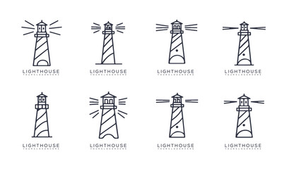 Lighthouse Icon Set – Minimal Vector Symbols of Navigation and Sea Safety
