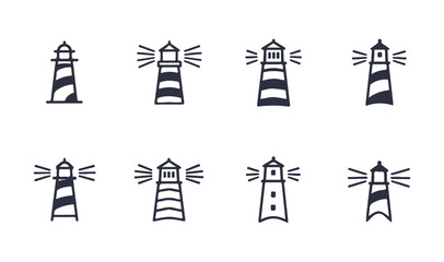 Lighthouse Icon Set – Minimal Vector Symbols of Navigation and Sea Safety
