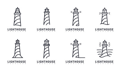 Lighthouse Icon Set – Minimal Vector Symbols of Navigation and Sea Safety
