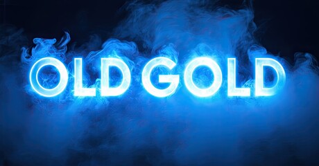 Bright blue text reads Old Gold over dark background. Smoke swirls around glowing lettering, creating dramatic effect.
