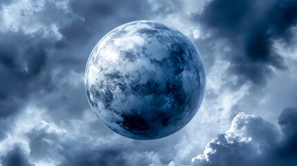 Obraz premium Reflective terrain glimmers beneath a surreal sky as storm clouds gather over a metallic planet. The alien environment portrays a dynamic and otherworldly atmosphere filled with cosmic wonders