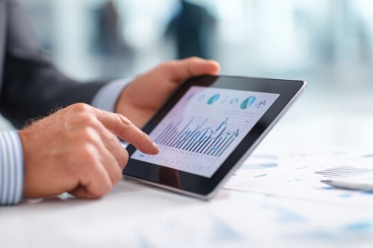 Close-up of a man hand interacting with a tablet device representing modern technology digital communication and online business tools. - Powered by Adobe