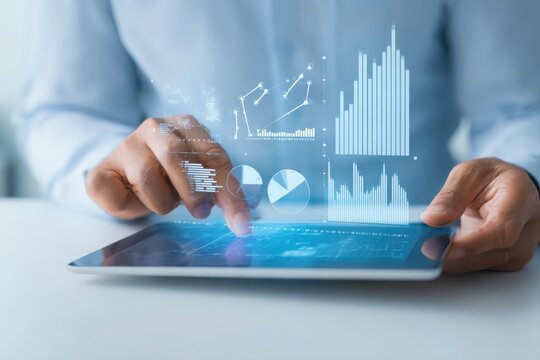 Close-up of a man hand interacting with a tablet device representing modern technology digital communication and online business tools.