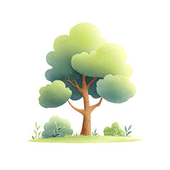 Soft watercolor tree in gentle pastel tones with delicate branches and leaves. Perfect for nursery decor, children’s books, nature themes, or peaceful forest and garden illustrations