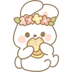 cute bunny character illustrations with flower crown in kawaii style. Perfect for stickers, children’s products, and spring-themed designs.