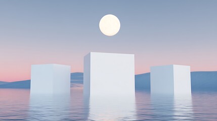 Fototapeta premium Abstract cubes at sea lunar scene
