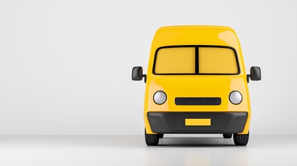 Bright Yellow Delivery Van on Simple White Background