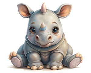 Obraz premium Adorable baby rhino illustration isolated on white background