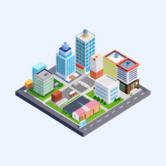 Isometric Urban Cityscape with Skyscrapers and Road Network