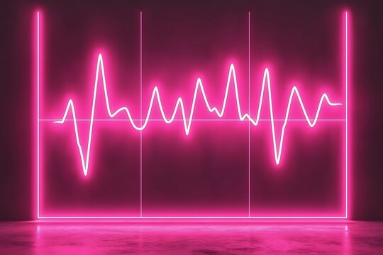 Iridescent pink oscillogram graphic, modern waveform visualization art