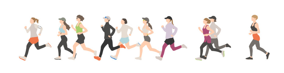 Group of Female Runners – Flat Character Set