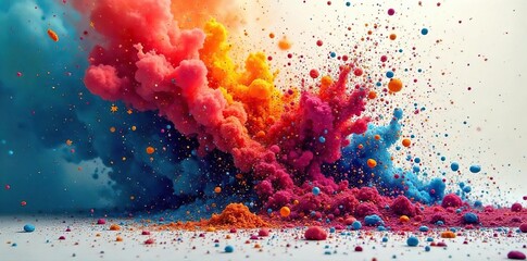 A vibrant explosion of color, depicting destruction and chaos Shattered fragments of paint and pigment create a powerful visual metaphor for devastation and renewal , vivid, pulverized