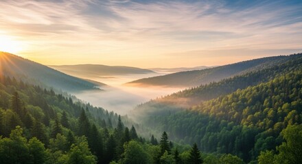 Sunrise over Misty Mountain Valley Breathtaking Nature Photography