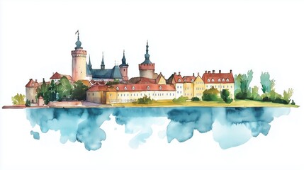 Kronborg Castle. Kronborg Castle hand drawn watercolor illustration