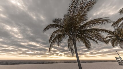 Tropical sunset with palm trees silhouette