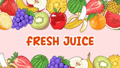 Juicy fruit banner with pink background