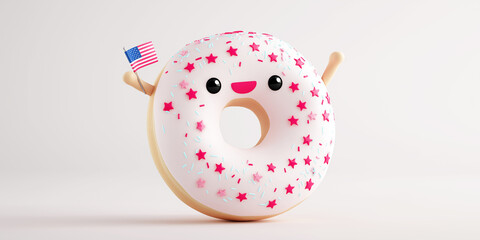 Happy donut with star sprinkles waves mini American flags