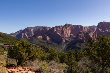 Scenic views from the Kolab Canyon area of Zion National Park in Utah