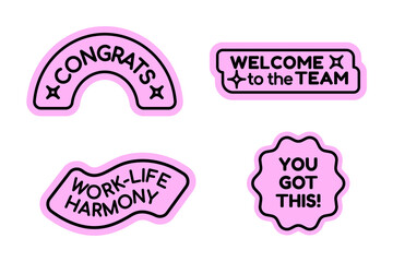 Pink Aesthetic Stickers Congrats, Welcome, Work-Life Harmony, You Got This!