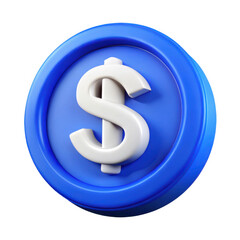 Obraz premium 3d rendering of a blue coin with a dollar sign, isolated on transparent background