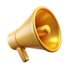3d golden megaphone announcement, isolated on transparent background