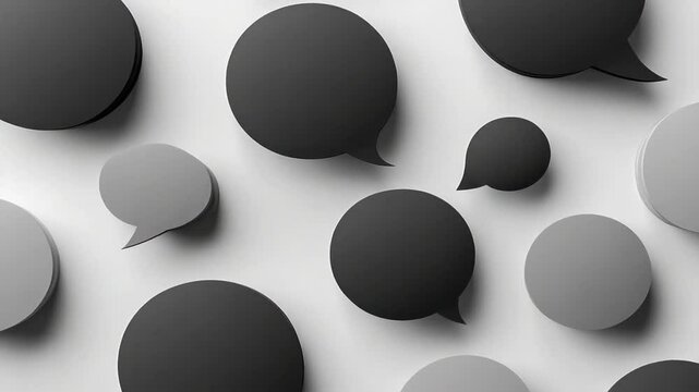 Dialogue Bubbles Composition: A high-angle shot shows a collection of monochromatic dialogue bubbles arranged in a minimalist style.