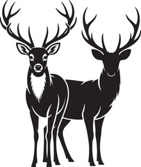 Obraz premium Mountain Deer Silhouette Clipart – Rustic Wildlife Vector ArtMajestic Deer Silhouette – Mountain and Forest Scene DesignWild Mountain Deer SVG Bundle – Cricut Cut Files for OutdoorsDeer with Ant