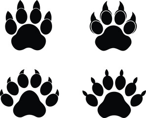 Dog Paw Print Silhouette Bundle, Pet Paw Footprint Icon Set, Black Dog Paw Vector Collection, Paw Print Clipart in Silhouette Style.