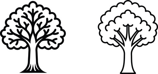 Tree Line Art Icon Set, Minimalist Tree Line Icons, Black Line Tree Vector Bundle, Forest Line Drawing Icon Set.
